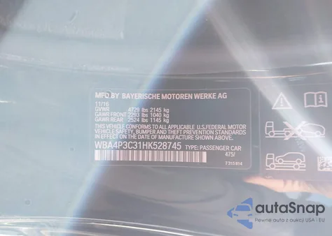 2017 BMW 440I xDrive z USA, uszkodzony, nr VIN WBA4P3C31HK528745